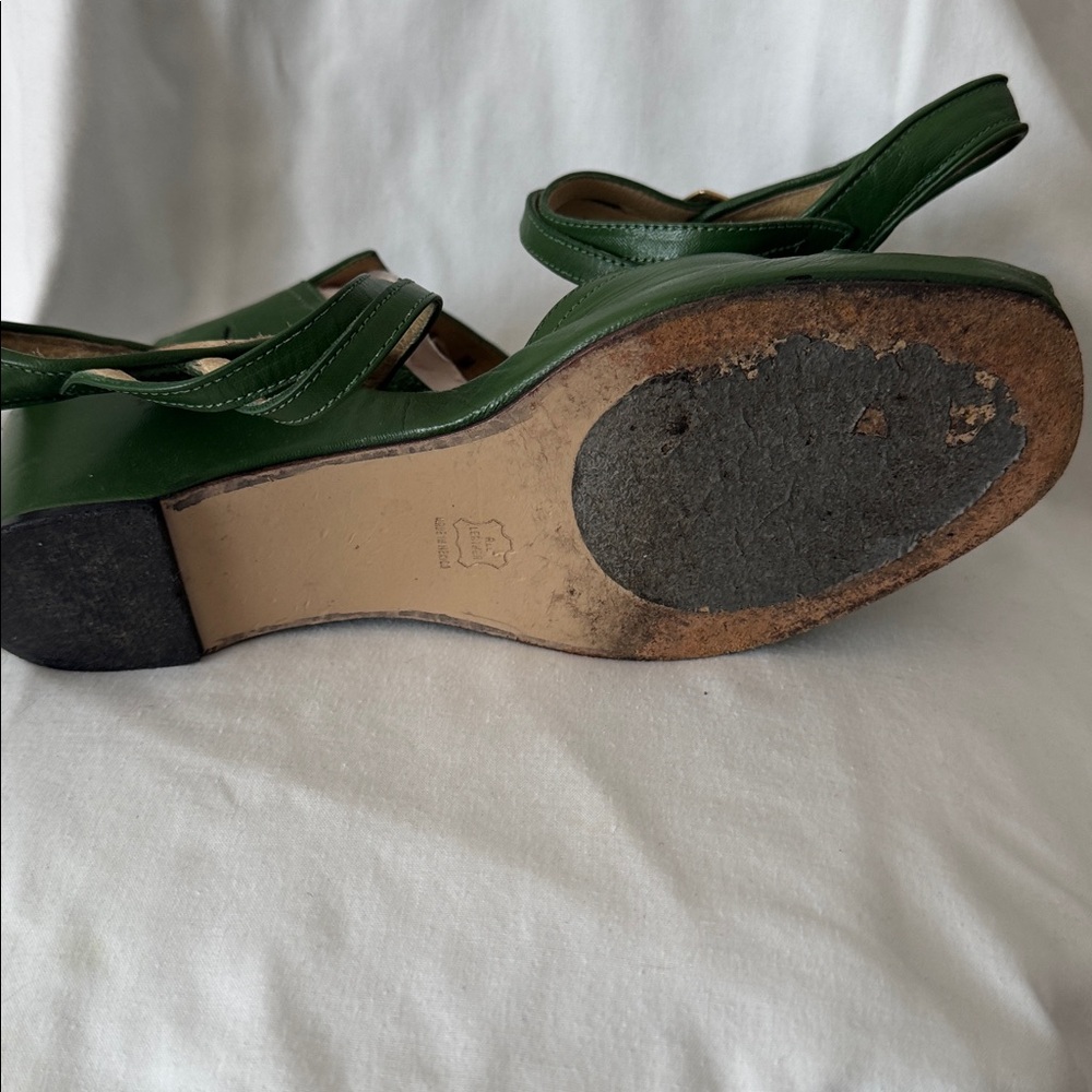 RE-MIX Green 1940’s style Leather Women's Sandals - Picture 5 of 5